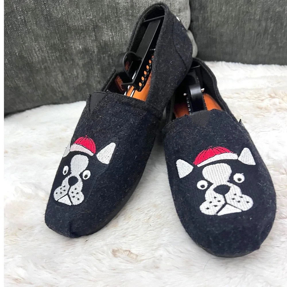 BOBS Skechers Boston Terrier, Black Expressive Design Memory Foam Flat Shoes W10